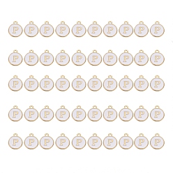 Letter P Подвески из позолоченного сплава, с эмалью, эмалированные блестки, плоско-круглые, белые, letter.p, 14x12x2 мм, отверстие : 1.5 мм, 50 шт / коробка