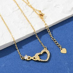 Золотой Латунный паве прозрачный кубический цирконий бесконечность сердце кулон nceklaces для женщин, золотые, 17.72 дюйм (45 см)