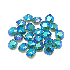 Aquamarine DIY Pointed Back K9 Glass Rhinestone Cabochons, Random Color Back Plated, Faceted, Square, Aquamarine, 6x6x3.5mm