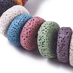 (52) Непрозрачная лаванда Бусы из натуральной лавы, окрашенные, Плоский круглый / диск, разноцветные, 20x6 мм, отверстие : 1.8 мм, около 31 шт / нитка, 8.07 дюйм (20.5 см)