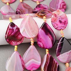 Бледно-Розовый Натуральные полосатые агатовые бусы, окрашенная и подогревом, твист слеза, розовый жемчуг, 36.5~41x28~31.5x5~8.5 мм, отверстие : 1.8~2 мм, около 8 шт / нитка, 15~15.55'' (38.1~39.5 см)