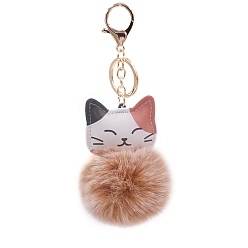Сэнди Коричневый Женский брелок с помпоном из искусственного меха кролика, брелок с подвеской в виде кошки из искусственной кожи, песчаный коричневый, 16x8 см