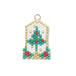 Зеленый Прямоугольник из стеклянного бисера Miyuki Delica с подвесками в виде рождественской елки, с 304 кольцами из нержавеющей стали, зелёные, 26x17.5x2 мм