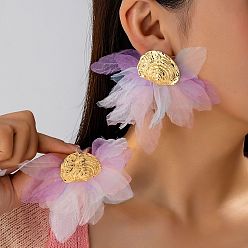 Лиловый Серьги-гвоздики из сплава и ткани для женщин, цветок, золотые, сирень, 80x130 мм