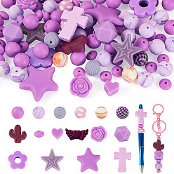 Сине-фиолетовый 92 шт. прозрачные силиконовые фокусные бусины, разнообразные, синий фиолетовый, 12~35x12~15x6~15 mm.