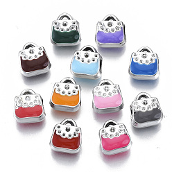 Платина УФ-покрытие акриловым Европейский бисером, с эмалью, бусины с большим отверстием, сумочка, разноцветные, платина, 11x10x7 мм, отверстие : 4 мм