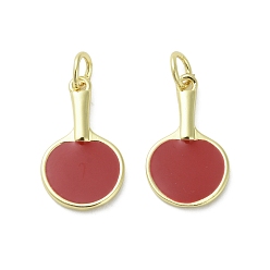 Индийский Красный Латунь эмаль подвески, с целью перехода в кольце, реальный 18 k позолоченный, ракетка для настольного тенниса, 18x11x2 мм, отверстие : 3.4 мм