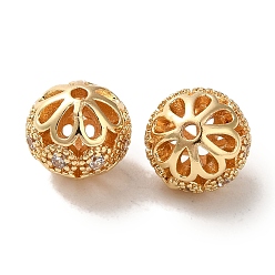 Light Gold Покрытие стойки латунное паве бусины из кубического циркония, долговечный, без кадмия и без свинца, круглые, золотой свет, 8.5x8 мм, отверстие : 2 мм