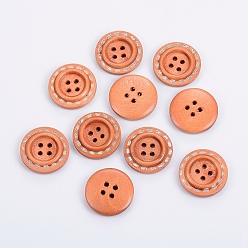 Peru 4-hole Central Sunken Round Buttons, Wooden Buttons, Peru, about 20mm in diameter, 100pcs/bag