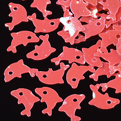 Красный Аксессуары для орнаментов, пластиковые пайетки / блестки из пвх, дельфин, красные, 7.5~8x5x0.3 мм, отверстие : 0.9 мм, Около 20000 шт / 500 г