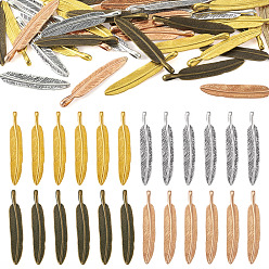 (52) Непрозрачная лаванда 40 шт. 4 цвета, большие подвески из сплава в тибетском стиле, перо, разноцветные, 55x9x6 мм, отверстие : 3x6 мм, 10 ПК / цветов