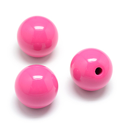 Темно-Розовый Непрозрачные акриловые бусины, половина пробурено бисера, круглые, темно-розовыми, 21~22 мм, половину отверстия: 3 мм