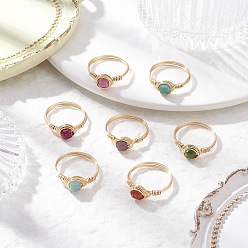 Light Gold Кольца из натурального турмалина, с медной проволокой, круглые, золотой свет, внутренний диаметр: 19 мм