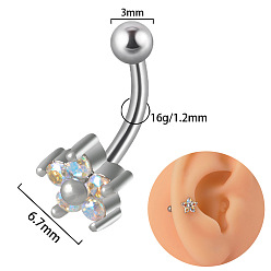 Цветок G23 серьги-гвоздики с изогнутой штангой из титана и прозрачным кубическим цирконием, платина, цветок, Длина стержня: 10мм, штифты : 1.2 мм