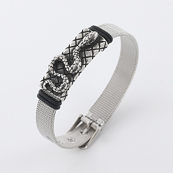 Античный Серебристый & Цвет Нержавеющей Стали 304 из нержавеющей стали часы группы браслеты, украшения со змеями для мужчин, старинное серебро и цвет нержавеющей стали, 8.27 дюйм (21 см)