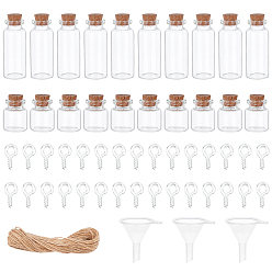 Transparent Glas Glasflaschen Wulst Behälter, mit Eisenschraube Augenstift Stiftbügel, Juteschnur, Trichter aus Kunststoff, Transparent, Glasflasche: 20 Stck