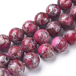 Imperial Jasper Synthetic Silver Line Imperial Jasper Beads Strands, Dyed, Round, Old Rose, 8~8.5mm, Hole: 0.8~1.2mm, about 49 pcs/Strand, 15.94 inch(40.5 cm)