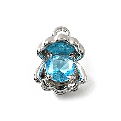 Платинированный Латунь прокладывает кубические циркониевые прелести, без кадмия, без никеля и без свинца, формы раковины, Реальная платина, 14.5x11x8 мм, отверстие : 1.8 мм