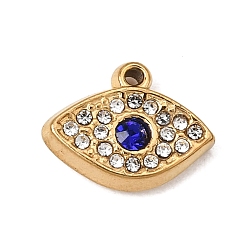 Eye 304 Stainless Steel & Rhinestone Pendants, Ion Plating(IP), Long-Lasting Plated, Real 18K Gold Plated, Eye, 9x11.5x2.5mm, Hole: 1mm