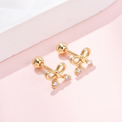 Золотой Серьги-гвоздики с бантом 925 из стерлингового серебра с микропаве из прозрачных кубических цирконий, золотые, 5x6 мм