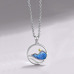 Королевский синий Подвески из латуни с эмалью в виде моря и гор ко Дню святого Валентина для мужчин., золотых и платиновых, королевский синий, 15.75 дюйм (40 см)