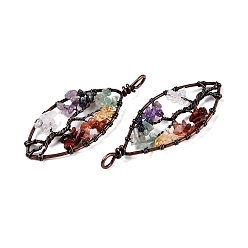 Смешанные камни 7 чакра драгоценный камень чип дерево жизни большие подвески, подвески из железных листьев, Красная медь, 73x31x6.5 мм, отверстие : 5x6 мм