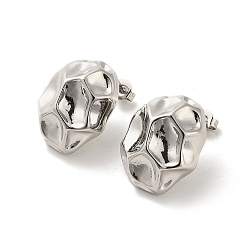 Platinum Honeycomb Rack Plating Brass Stud Earrings, Cadmium Free & Lead Free, Platinum, 20.5x17mm