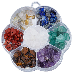 Смешанные камни 7 Наборы бусин из натурального аметиста, золотистого рутилового кварца, тигрового глаза, красной яшмы, лазурита, зеленого авантюрина и кварцевой крошки., 5~8x5~8 мм, отверстие : 0.3~1 мм
