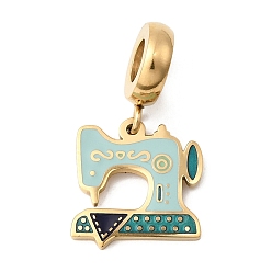 Золотой 304 европейские подвески из нержавеющей стали с голубой эмалью, подвески с большими отверстиями на швейной машине, ионное покрытие (ip), золотые, 24 мм, отверстие : 4.5 мм