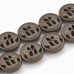 Copper Plated Electroplate Non-magnetic Synthetic Hematite Beads Strands, Matte Style, Flat Round, Copper Plated, 12~12.5x4~4.5mm, Hole: 1mm, about 32pcs/strand, 16.14 inch