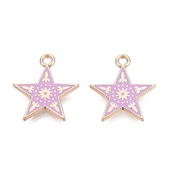 Violet Alloy Enamel Pendants, Rack Plating, Star Charms, Golden, Violet, 17x15x1.5mm, Hole: 1.6mm