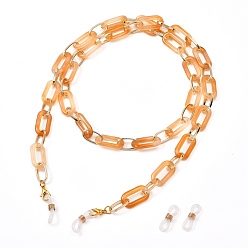 Wheat Eyeglasses Chains, Neck Strap for Eyeglasses, with Aluminium & Acrylic Paperclip Chains, Alloy Lobster Claw Clasps and Rubber Loop Ends, Wheat, 29.7 inch(75.5cm)
