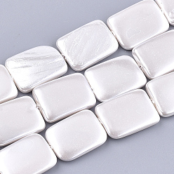 Seashell Shell Pearl Beads Strands, Spray Painted, Rectangle, White, 20~21x15x2.5~4mm, Hole: 1mm, about 20pcs/strand, 16.1 inch