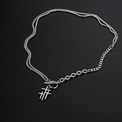 Нержавеющая Сталь Цвет Религия 304 Подвески-кресты из нержавеющей стали с тройным креплением и застежкой для женщин и мужчин, не тускнеет, цвет нержавеющей стали, 23.62 дюйм (60 см)