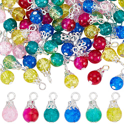 (52) Непрозрачная лаванда 96шт. 2 пакеты 6 цвета подвески из треснувшего стекла, с серебряной металлической фурнитурой, круглые, разноцветные, 15 мм, отверстие : 2.5~3 мм, 48 шт / пакет, 8 шт / цвет