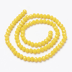 Yellow Opaque Solid Color Glass Beads Strands, Faceted, Rondelle, Yellow, 8x6mm, Hole: 1mm, about 65~68pcs/strand, 15.7~16.1 inch(40~41cm)