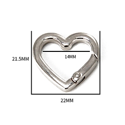 Платина Легкосплавные пружинные кольца, сердце, платина, 21.5x22x3.3 мм, отверстие : 14 мм