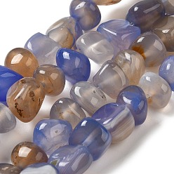 Slate Blue Natural Agate Beads Strands, Dyed & Heated, Nuggets, Tumbled Stone, Slate Blue, 6.5~13x10~13x1.5~11mm, Hole: 1.6mm, about 22pcs/strand, 7.20~7.72''(18.3~19.6cm)