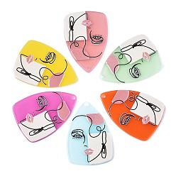 (52) Непрозрачная лаванда Полупрозрачные подвески из ацетата целлюлозы (смолы), 3 d распечатано, треугольник с женщиной, разноцветные, 41x28x2.5 мм, отверстие : 1.5 мм