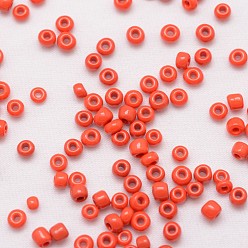 Red 8/0 Glass Seed Beads, Grade A, Round, Opaque Colours, Red, 2.8~3.2mm, Hole: 1.0mm, about 15000pcs/pound