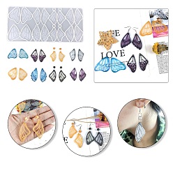 Белый Кулон в виде крыла бабочки силиконовые формы, формы для литья смолы, для уф-смолы, изготовление ювелирных изделий из эпоксидной смолы, белые, 117x255x4 мм, Отверстие : 1.5 мм & 2 мм, внутренний диаметр: 46~51x25.5~37 мм