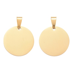 Золотой Ионное покрытие (ip) 304 подвески из нержавеющей стали, зеркальная полировка, плоский круглый шарм, штамповка пустой метки, золотые, 25x1.5 мм, отверстие : 8.5x3.5 мм