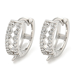 Платина Покрытие стойки латунь микропаве фианит серьги обручи, без кадмия и без свинца, долговечный, платина, 16x14.5x4.5 мм, отверстие : 1.2 мм