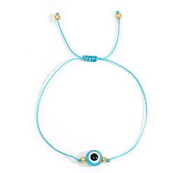 Голубой Плетеные браслеты из смоляных бусин от сглаза в стиле бохо, регулируемые плетеные браслеты из нейлонового шнура для женщин, голубой, внутренний диаметр: 11 дюйм (28 см)