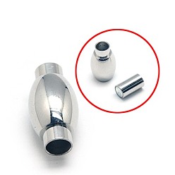 Stainless Steel Color Tarnish Resistant 304 Stainless Steel Magnetic Clasps with Glue-in Ends, Oval, Stainless Steel Color, 17.8x7.5mm, Hole: 4mm