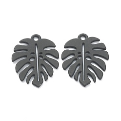 Черный Выпечки окрашены подвески из сплава, подвески из тропических листьев, для аксессуаров своими руками, без свинца и без кадмия, лист монстры, чёрные, 21x17x1 мм, отверстие : 1.6 мм
