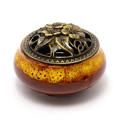 Saddle Brown Porcelain Incense Holder, Ice Crack Style Ceramic Censer, for Home Office Decor, Saddle Brown, 97.5x64mm