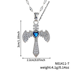 Капри Синий Ожерелья с подвеской в виде меча в стиле ретро хип-хоп из латуни, полностью украшенные стразами, в форме сердца и крыла для женщин, платина, Капри синий, 15.75 дюйм (40 см)