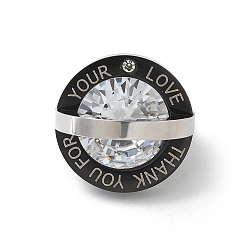Нержавеющая Сталь Цвет 304 подвески из нержавеющей стали, с четким кубического циркония, круглый со словом спасибо за ваши любовные чары, цвет нержавеющей стали, 18x18x18 мм, отверстие : 12x4 мм