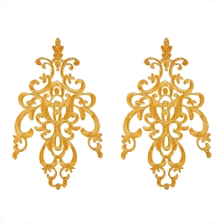 (932FM) Темно-синий аква-матовый с подкладкой Компьютеризированная вышивка ткань железа на патчи, аксессуары для костюма, аппликация, цветок, темно-золотистые, 27x18 см